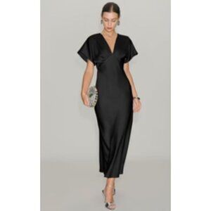 Zara Womens Bloggers Favorite V-Neck Satin Classic Dress Black Size Medium